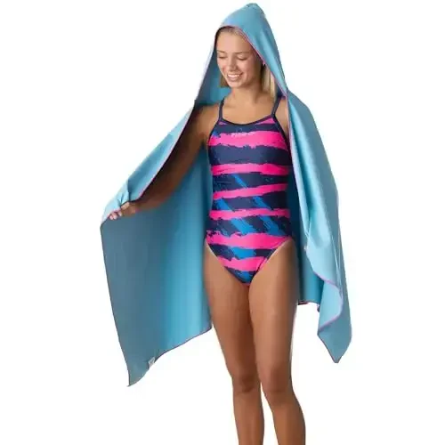 Flow Hydro Sport Towel - Microfiber Quick Dry Swimming Towels for Swim, Pool, Triathlon, and Other Water Sports in Medium, Large, Extra Large, and Hooded Sizes (Aqua, Large w/Hood) - 3