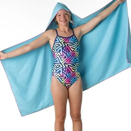 Flow Hydro Sport Towel - Microfiber Quick Dry Swimming Towels for Swim, Pool, Triathlon, and Other Water Sports in Medium, Large, Extra Large, and Hooded Sizes (Aqua, Large w/Hood) - 4