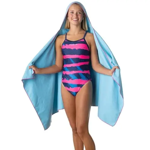 Flow Hydro Sport Towel - Microfiber Quick Dry Swimming Towels for Swim, Pool, Triathlon, and Other Water Sports in Medium, Large, Extra Large, and Hooded Sizes (Aqua, Large w/Hood) - 1
