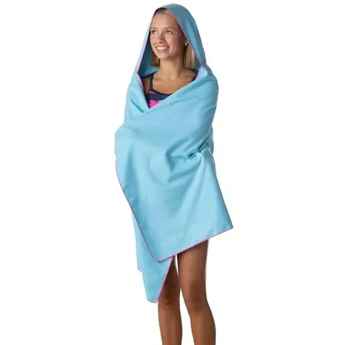 Flow Hydro Sport Towel - Microfiber Quick Dry Swimming Towels for Swim, Pool, Triathlon, and Other Water Sports in Medium, Large, Extra Large, and Hooded Sizes (Aqua, Large w/Hood) - 5