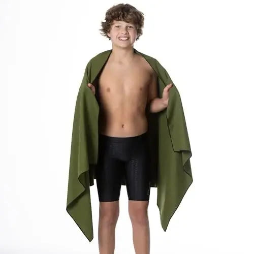 Flow Hydro Sport Towel - Microfiber Quick Dry Swimming Towels for Swim, Pool, Triathlon, and Other Water Sports in Medium, Large, Extra Large, and Hooded Sizes (Army Green, Large (60