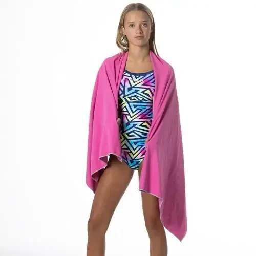 Flow Hydro Sport Towel - Microfiber Quick Dry Swimming Towels for Swim, Pool, Triathlon, and Other Water Sports in Medium, Large, Extra Large, and Hooded Sizes (Pink, Large (60