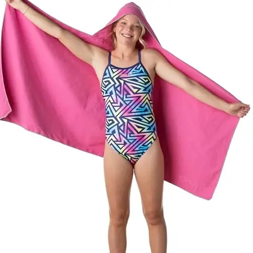 Flow Hydro Sport Towel - Microfiber Quick Dry Swimming Towels for Swim, Pool, Triathlon, and Other Water Sports in Medium, Large, Extra Large, and Hooded Sizes (Pink, Large w/Hood) - 4