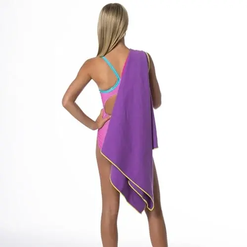 Flow Hydro Sport Towel - Microfiber Quick Dry Swimming Towels for Swim, Pool, Triathlon, and Other Water Sports in Medium, Large, Extra Large, and Hooded Sizes (Purple, Medium (48