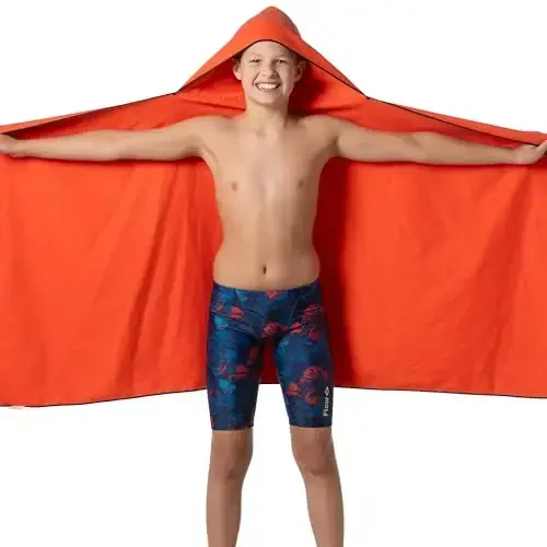 Flow Hydro Sport Towel - Microfiber Quick Dry Swimming Towels for Swim, Pool, Triathlon, and Other Water Sports in Medium, Large, Extra Large, and Hooded Sizes (Red, Large w/Hood) - 2