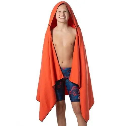 Flow Hydro Sport Towel - Microfiber Quick Dry Swimming Towels for Swim, Pool, Triathlon, and Other Water Sports in Medium, Large, Extra Large, and Hooded Sizes (Red, Large w/Hood) 