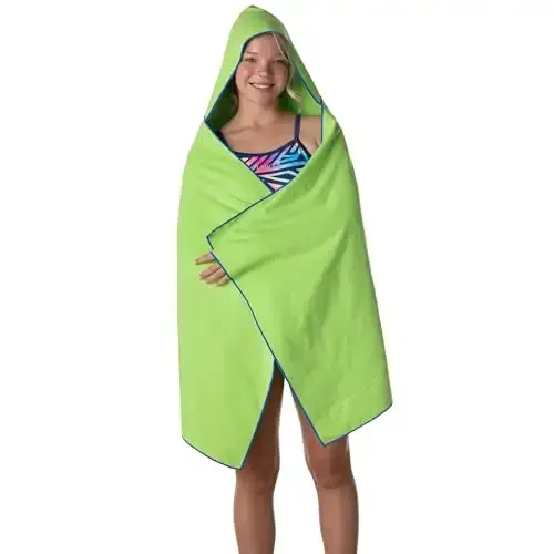 Flow Hydro Sport Towel - Микрофибровые быстросохнущие плавательные полотенца для плавания, бассейна, триатлона и других водных видов спорта среднего, большого, очень большого и размера с капюшоном (Lime, Large w/Hood) - 6