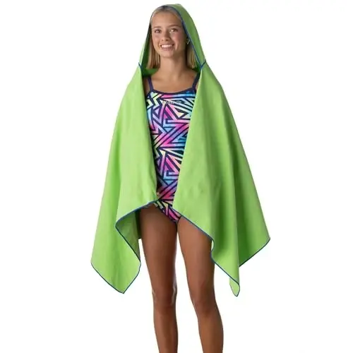 Flow Hydro Sport Towel - Микрофибровые быстросохнущие плавательные полотенца для плавания, бассейна, триатлона и других водных видов спорта среднего, большого, очень большого и размера с капюшоном (Lime, Large w/Hood) - 2