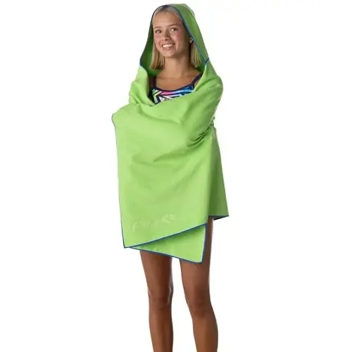Flow Hydro Sport Towel - Микрофибровые быстросохнущие плавательные полотенца для плавания, бассейна, триатлона и других водных видов спорта среднего, большого, очень большого и размера с капюшоном (Lime, Large w/Hood) - 5