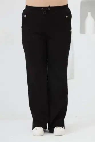 Flower Applique Plus Size Hoodie Tracksuit Black - 5