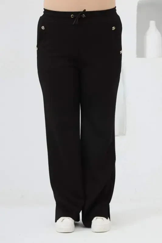 Flower Applique Plus Size Hoodie Tracksuit Black - 5