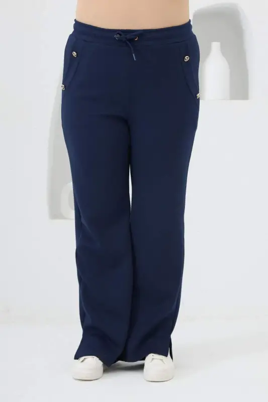 Flower Appliqued Plus Size Hoodie Tracksuit Navy Blue - 5