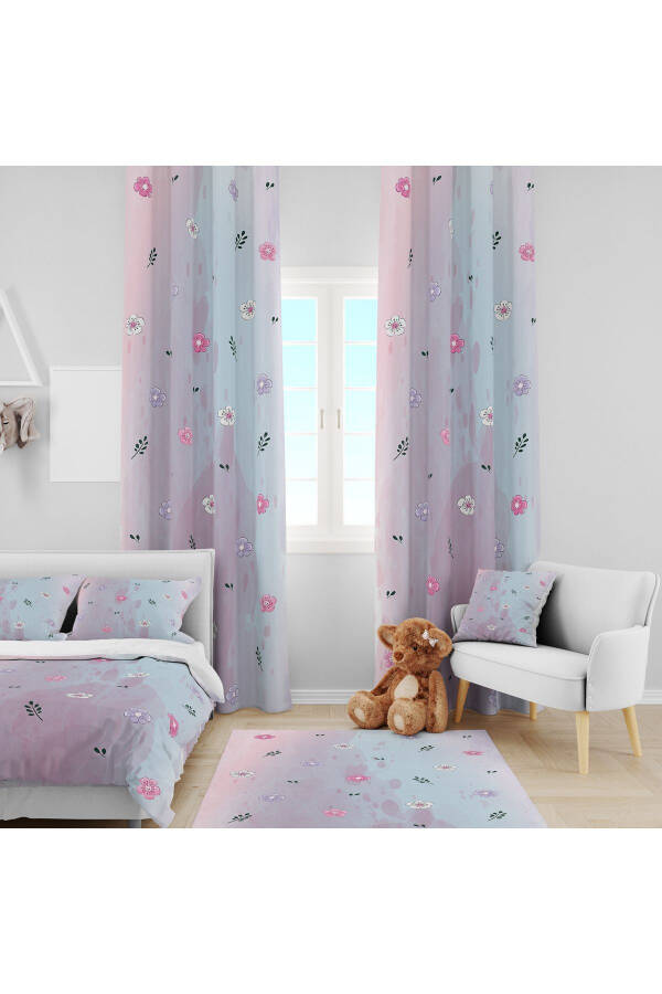 FLOWER CHILDROOM SET (CURTAIN - BED LINEN AND PILLOW - RUG) - 1