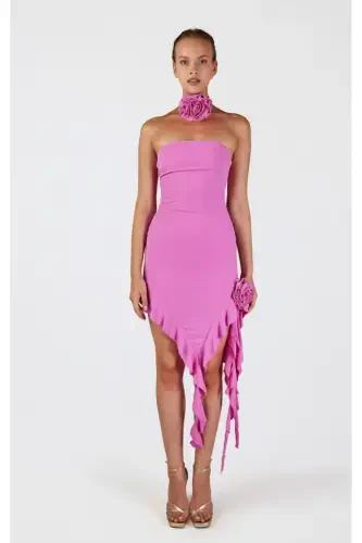 Flower Detailed Frilly Rosanna Dress Pink-Pink - HOLLY LOLLY (1)