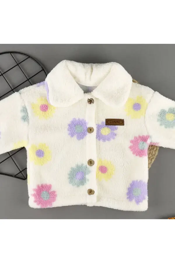Flower Detailed Seasonal Winter Girl Jacket - 3