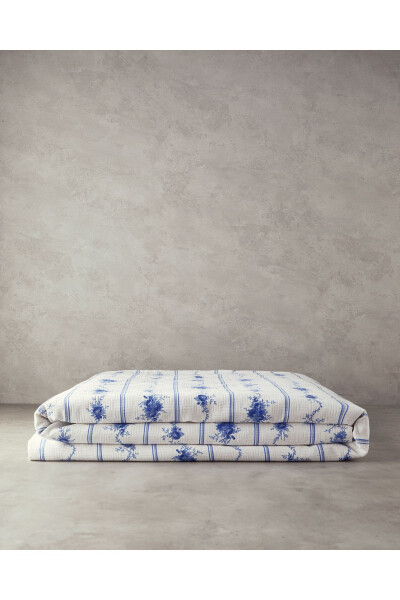 Flower Line Single Bedspread Blue - 3