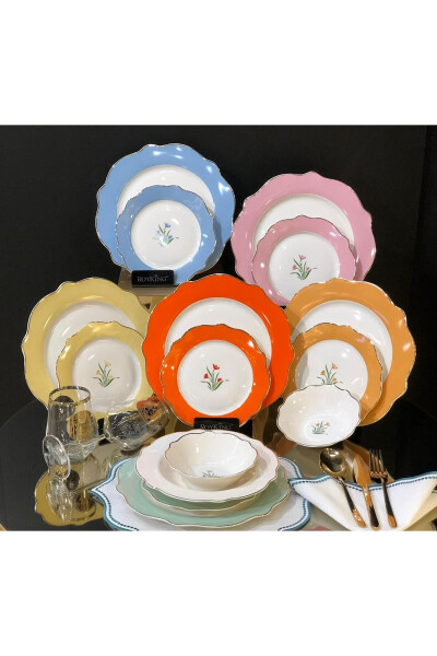 Flower Pattern 24 Piece 6 Person Bone Porcelain Dinner Set - 5