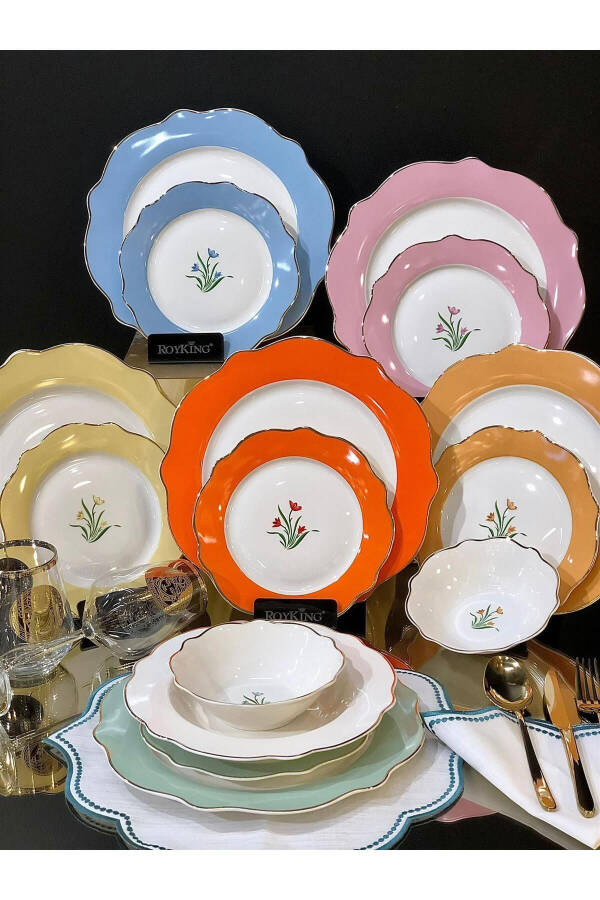 Flower Pattern 24 Piece 6 Person Bone Porcelain Dinner Set - 7