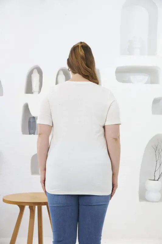 Flower Pattern Printed Plus Size T-Shirt Ecru - 7