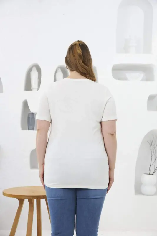 Flower Pattern Printed Plus Size T-Shirt Ecru - 5