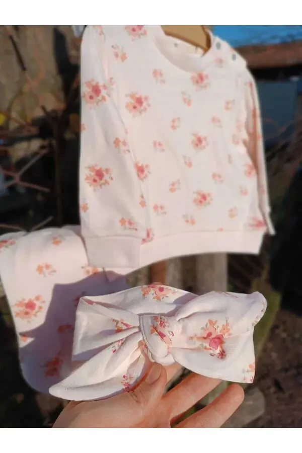 Flower Patterned 3-Piece Girl Set - 1