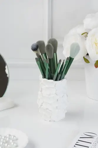 Flower Patterned Makeup Brush Holder - Toothbrush Holder Multipurpose Concrete-White 