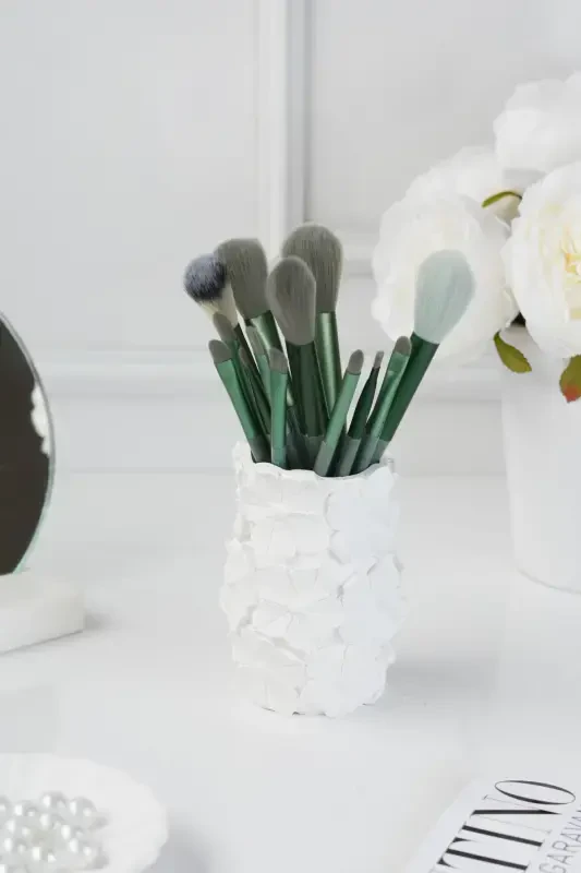 Flower Patterned Makeup Brush Holder - Toothbrush Holder Multipurpose Concrete-White - LALEZEN HOME