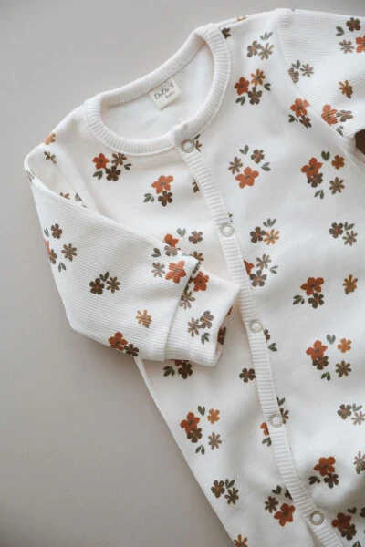 Flower Patterned Organic Corset Baby Romper - 3