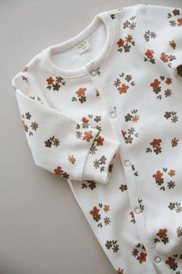 Flower Patterned Organic Corset Baby Romper - 3