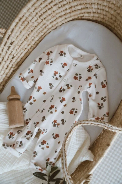 Flower Patterned Organic Corset Baby Romper - 4
