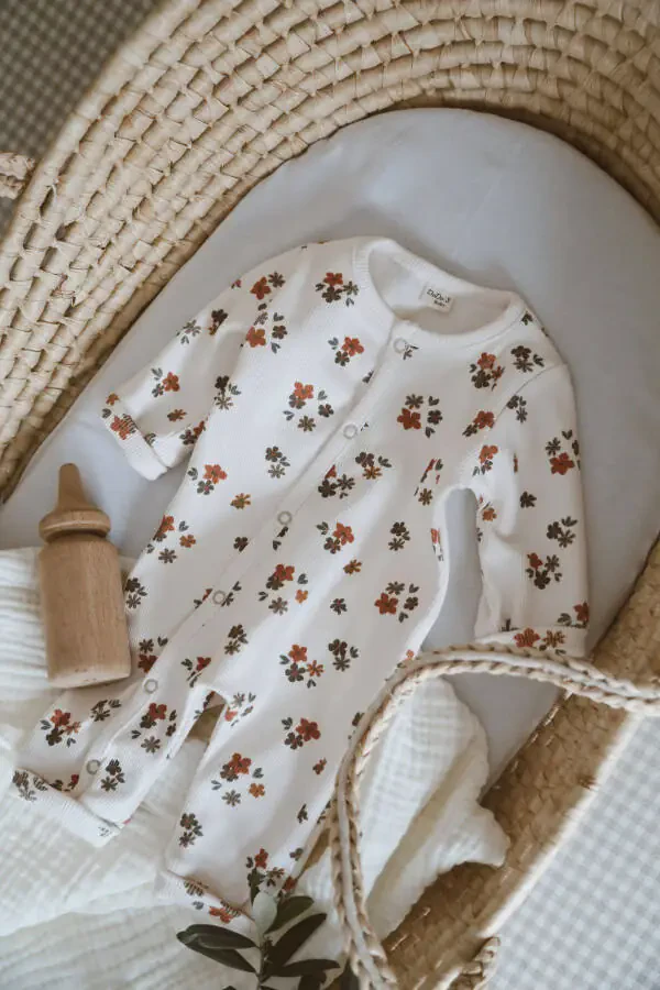 Flower Patterned Organic Corset Baby Romper - 4