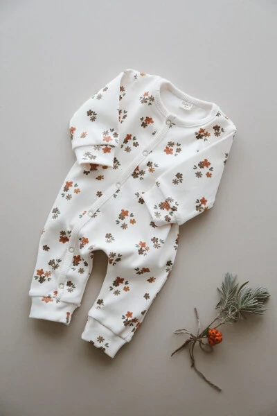 Flower Patterned Organic Corset Baby Romper - 5