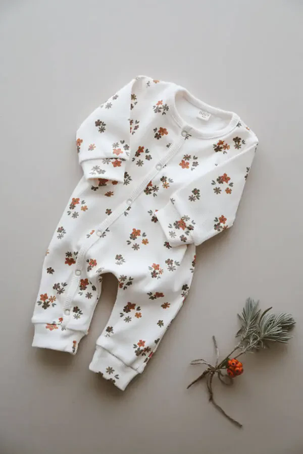 Flower Patterned Organic Corset Baby Romper - 5