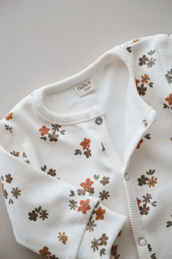 Flower Patterned Organic Corset Baby Romper - 6