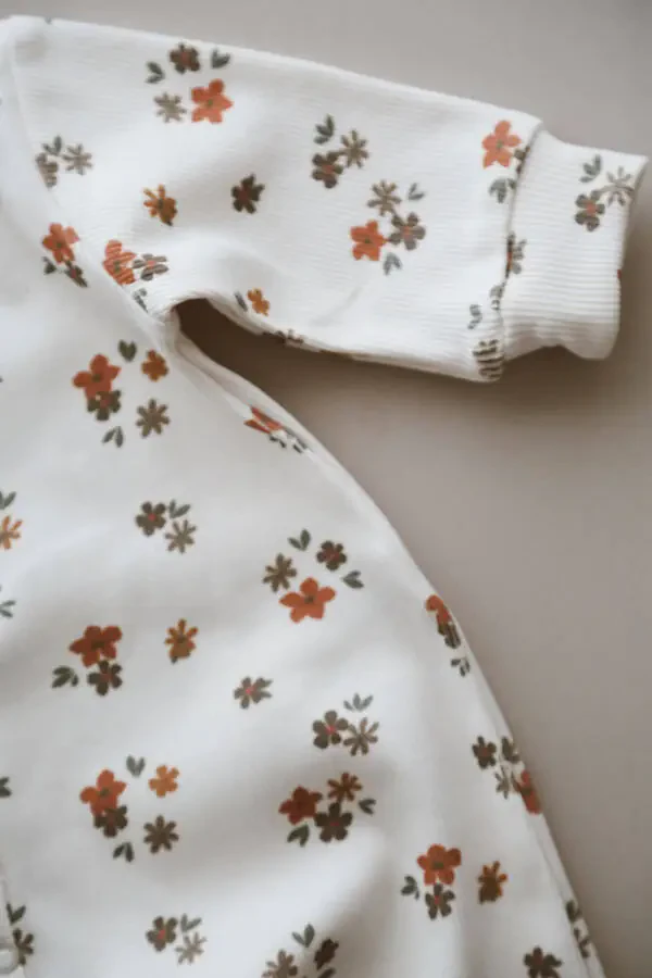 Flower Patterned Organic Corset Baby Romper - 7