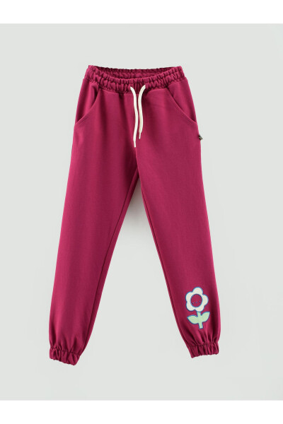 Flower Patterned Pocket Girls Sweatpants - 4