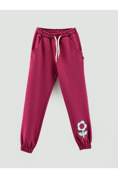 Flower Patterned Pocket Girls Sweatpants - 1