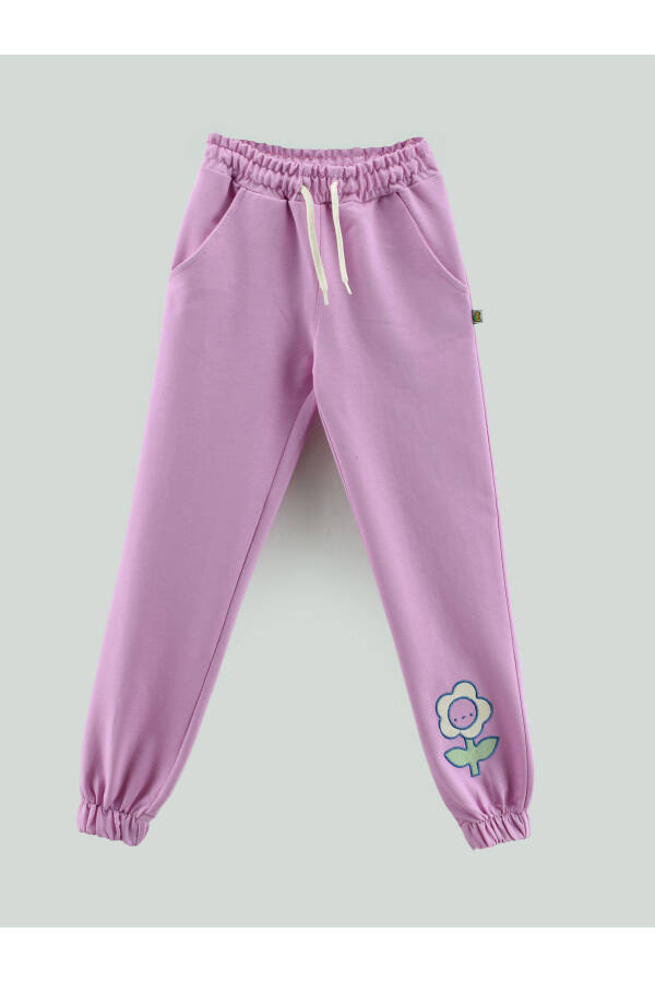 Flower Patterned Pocket Girl's Sweatpants - 4