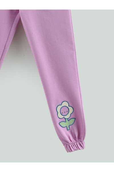 Flower Patterned Pocket Girl's Sweatpants - 5