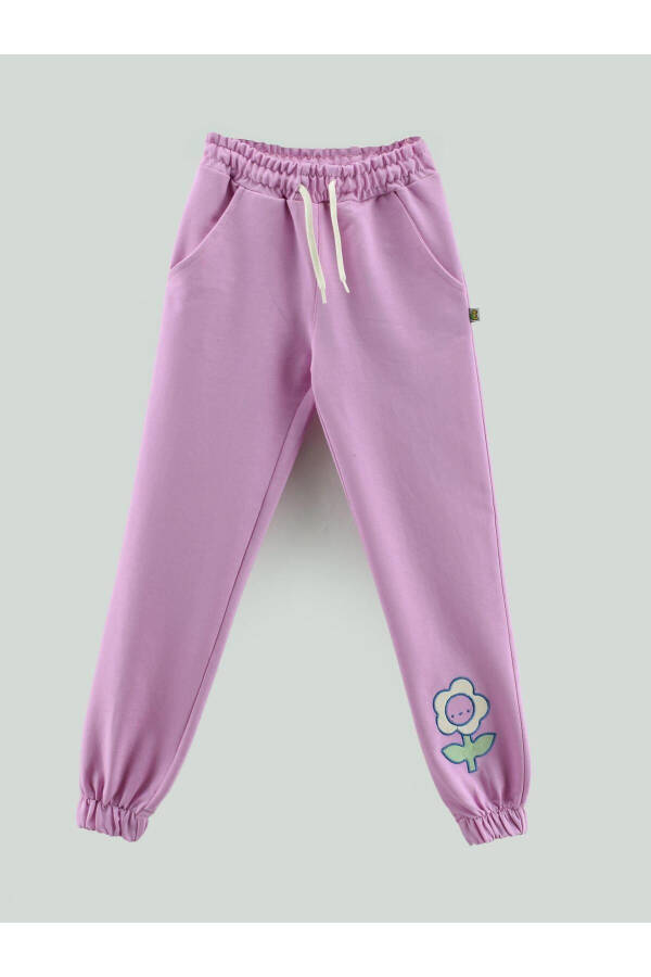 Flower Patterned Pocket Girl's Sweatpants - 1