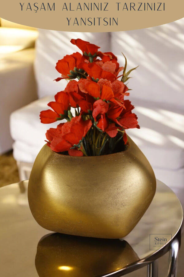 Flower Pot Decorative Cactus Pot 1 Piece Gold Color Antique Applied Spiral Oval Model - 3