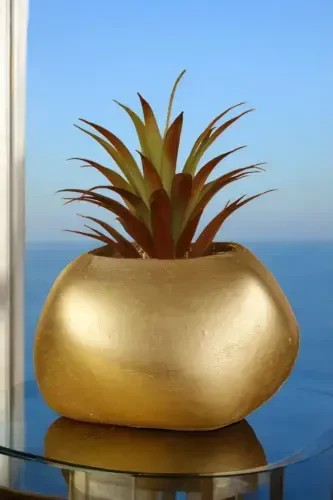 Flower Pot Decorative Cactus Pot 1 Piece Gold Color Applied Model 14-GOLD - 1