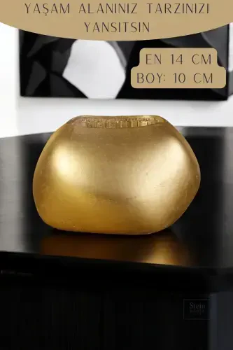 Flower Pot Decorative Cactus Pot 1 Piece Gold Color Applied Model 14-GOLD - 2