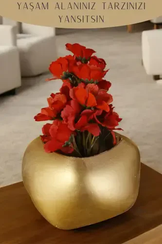 Flower Pot Decorative Cactus Pot 1 Piece Gold Color Applied Model 14-GOLD - 3