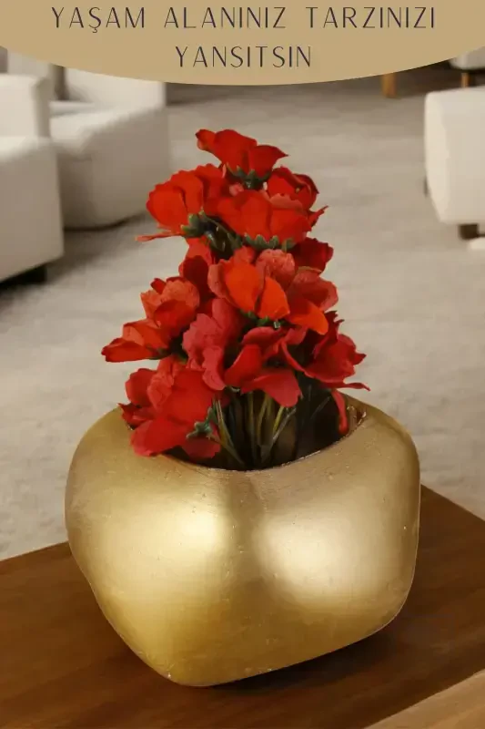 Flower Pot Decorative Cactus Pot 1 Piece Gold Color Applied Model 14-GOLD - 3