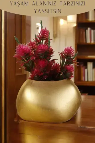 Flower Pot Decorative Cactus Pot 1 Piece Gold Color Applied Model 14-GOLD - 4