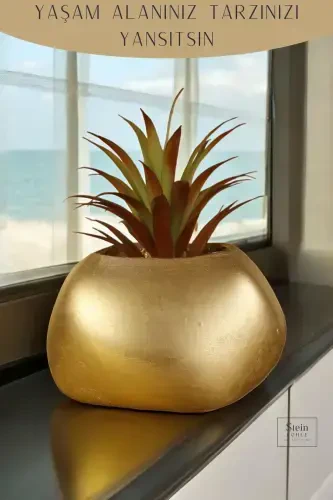 Flower Pot Decorative Cactus Pot 1 Piece Gold Color Applied Model 14-GOLD - 5