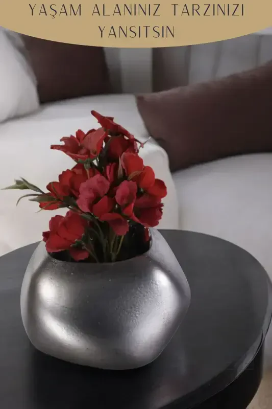 Flower Pot Decorative Cactus Pot 1 Piece Silver Antique Color Applied Model 14-SILVER ANTIQUE - 3