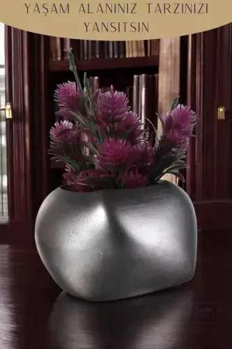 Flower Pot Decorative Cactus Pot 1 Piece Silver Antique Color Applied Model 14-SILVER ANTIQUE - 4