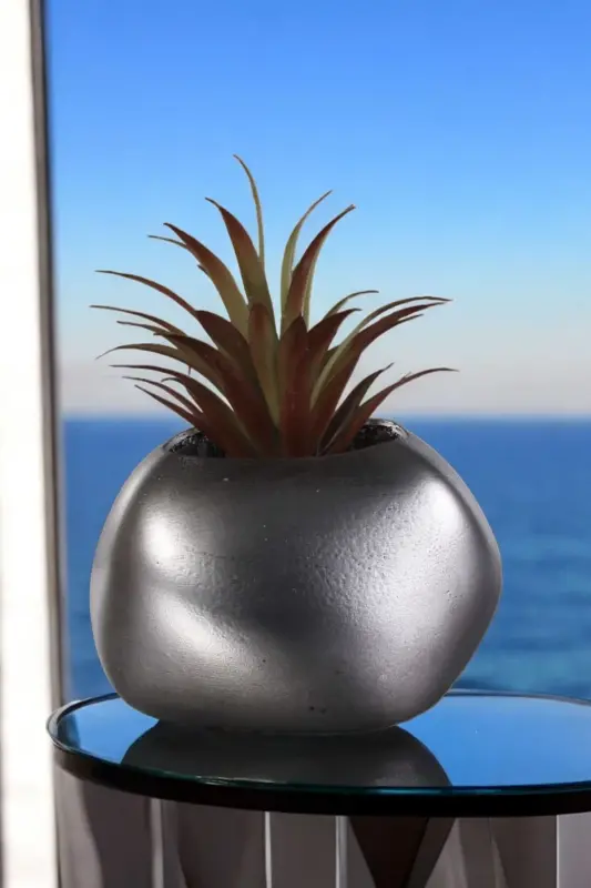 Flower Pot Decorative Cactus Pot 1 Piece Silver Antique Color Applied Model 14 - SILVER ANTIQUE - 1